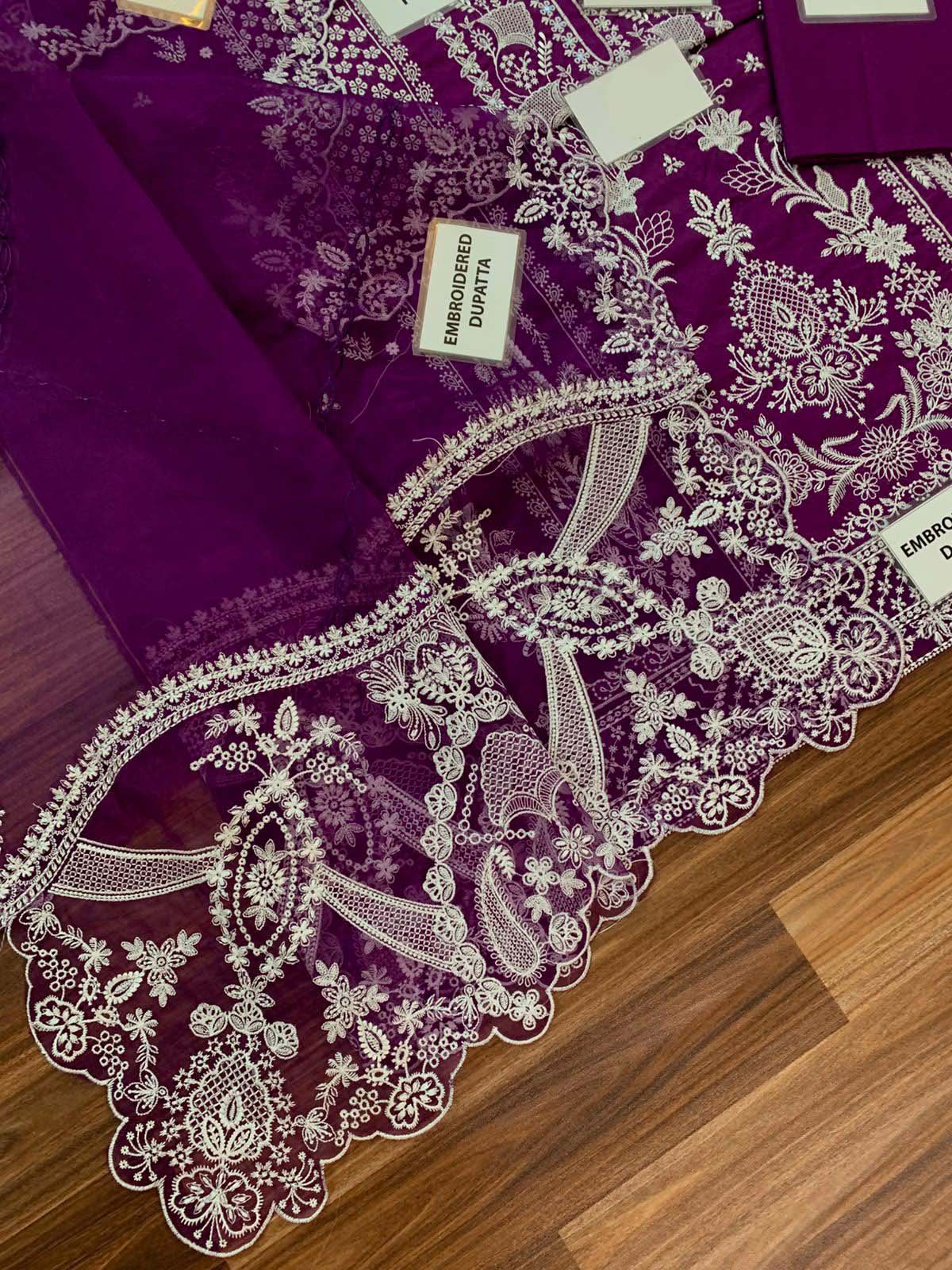 Crimson Chikankari Cotton 3-Piece unstitched Suit KSA65