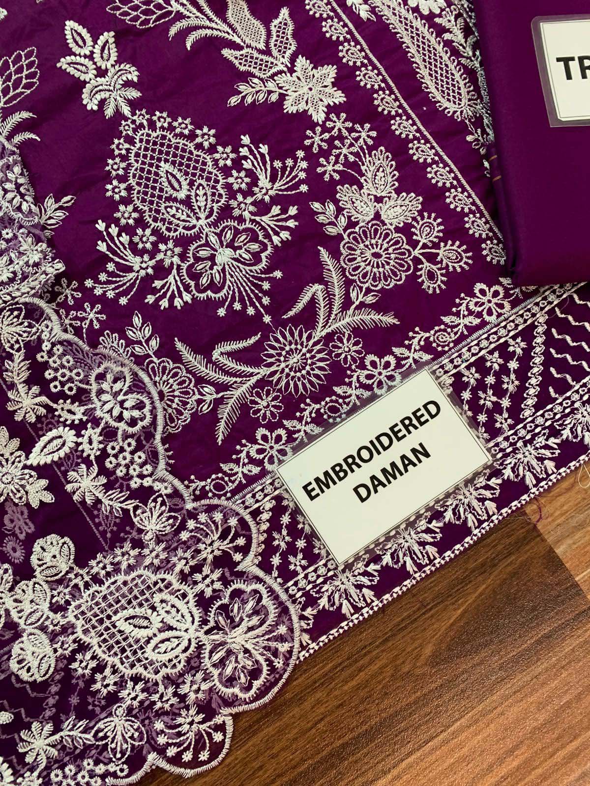 Crimson Chikankari Cotton 3-Piece unstitched Suit KSA65