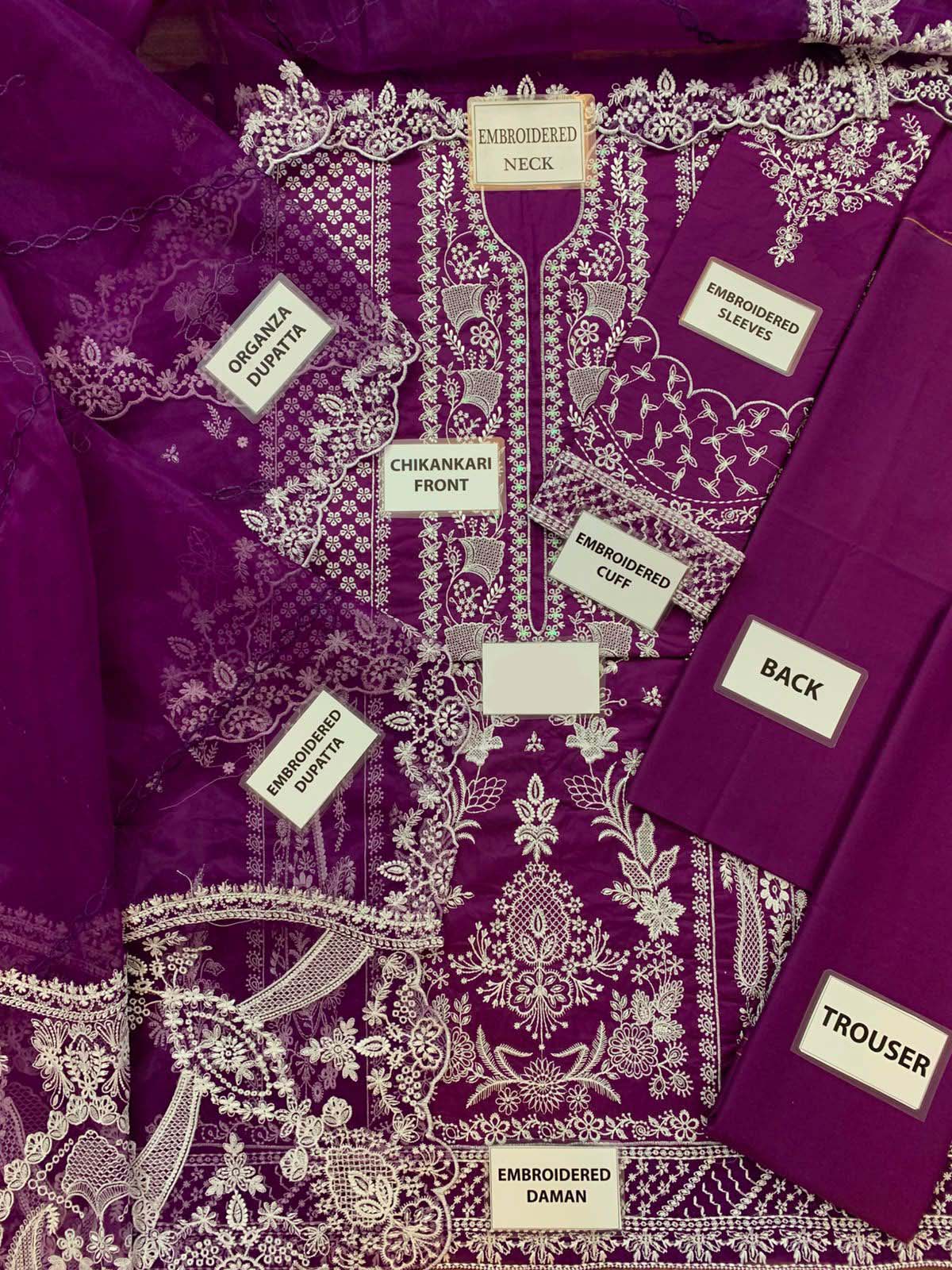 Crimson Chikankari Cotton 3-Piece unstitched Suit KSA65