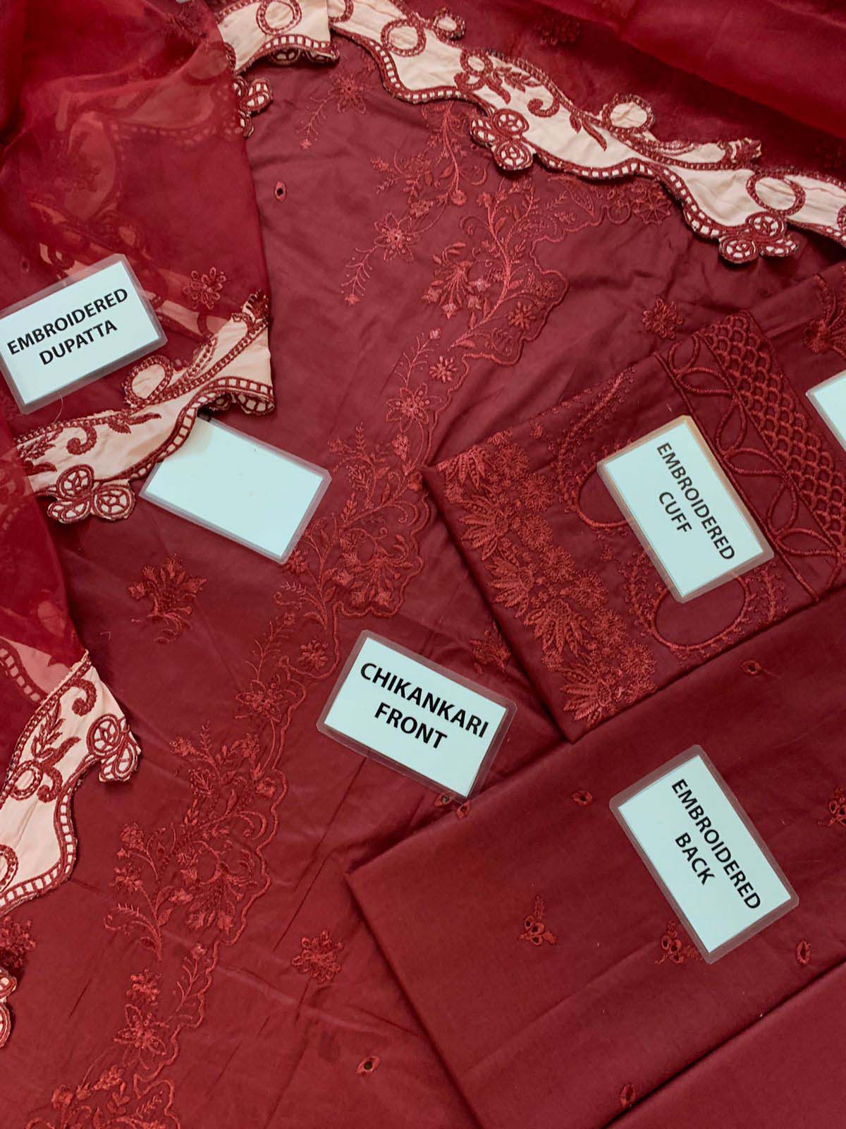 Qalamkar Chikankari Cotton 3-Piece Untitched Suit KSA66