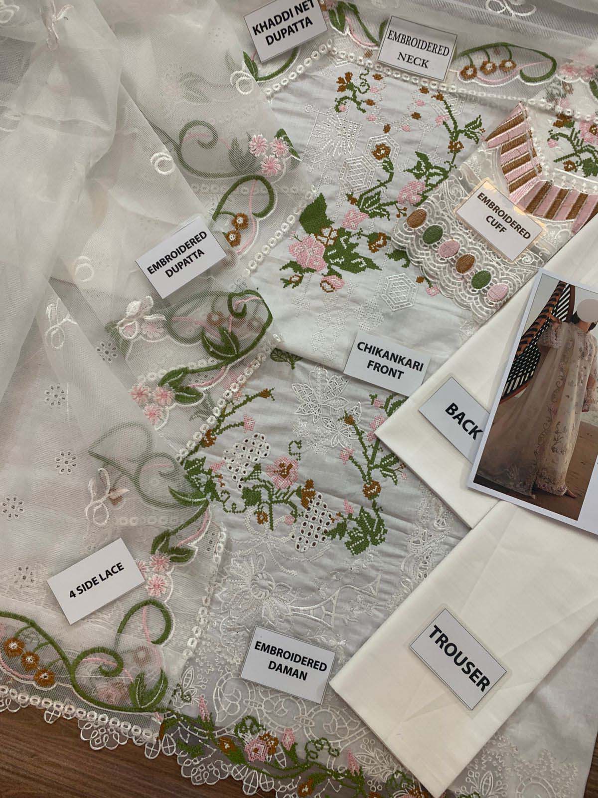Qalamkar Chikankari Cotton 3-Piece unstitched Suit with Khaddi Net Dupatta KSA68