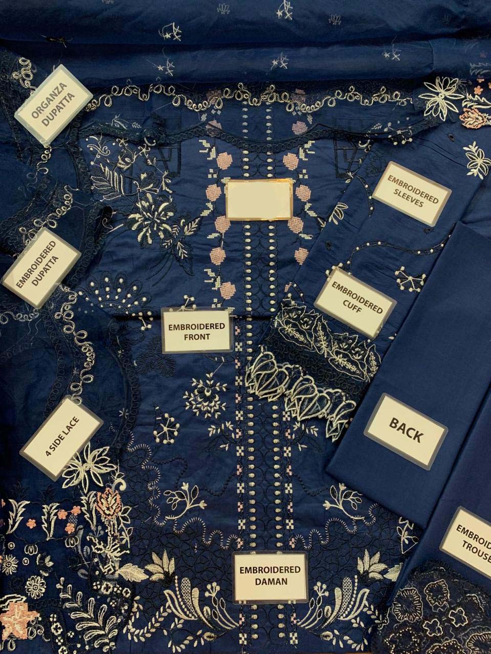 Qalamkar Chikankari Cotton 3-Piece Unstitched Suit with Organza Dupatta KSA70