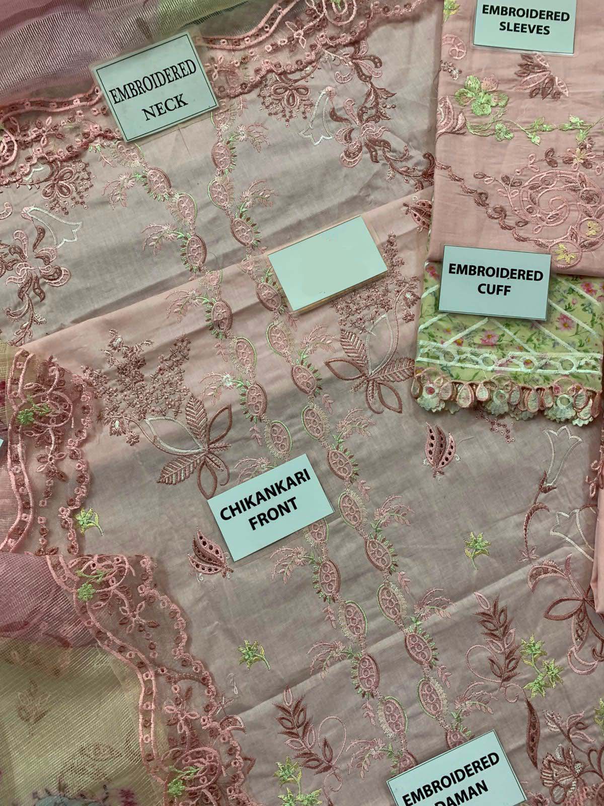 Qalamkar Chikankari Cotton 3-Piece unstitched Suit with Javeria Net Dupatta KSA73