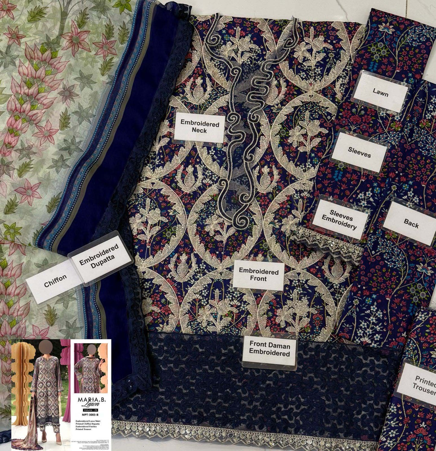 Printed Lawn 3-Piece Suit with Chiffon Dupatta KS79MX015