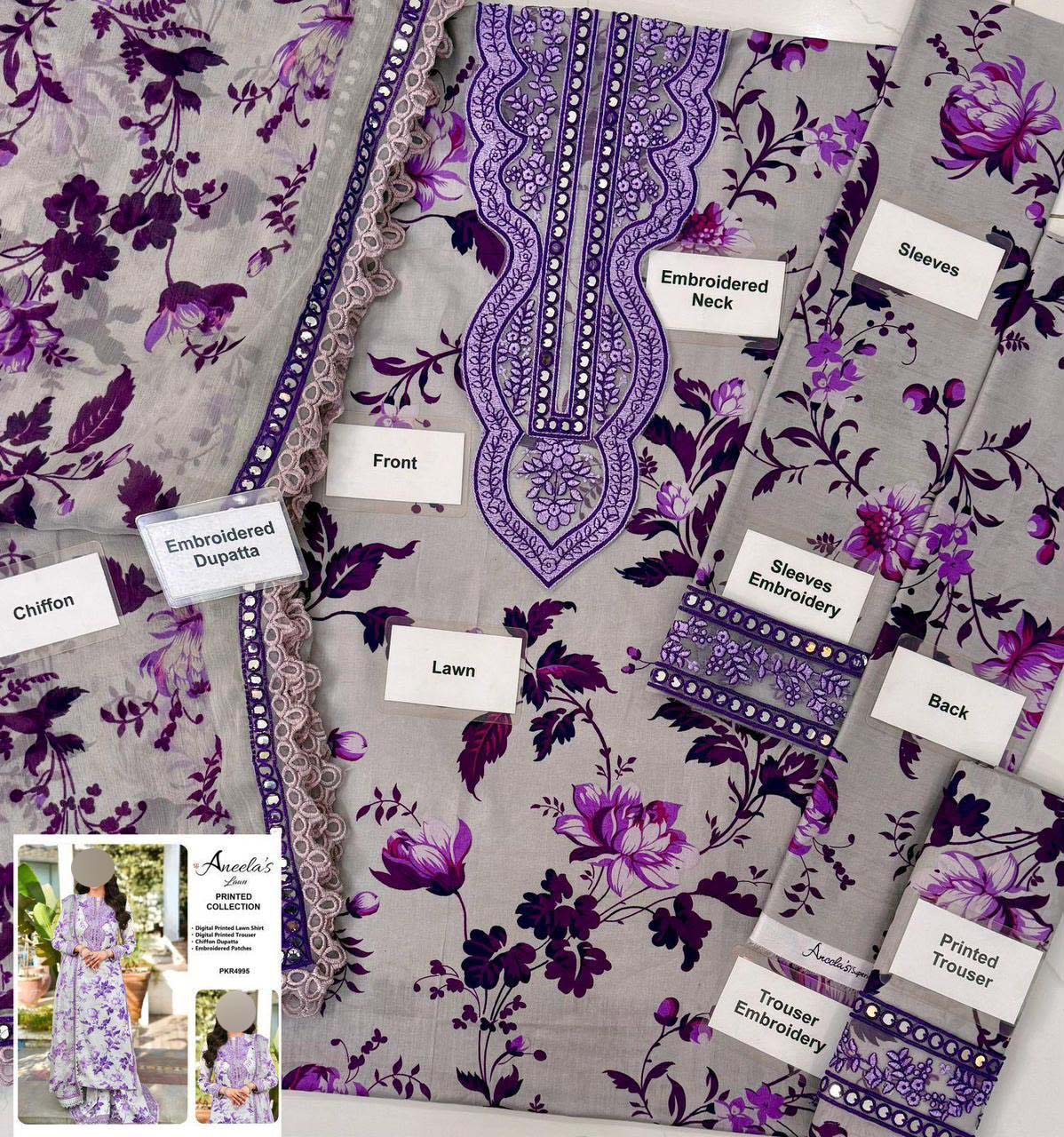 Printed Lawn 3-Piece Suit with Chiffon Dupatta KS79MX020