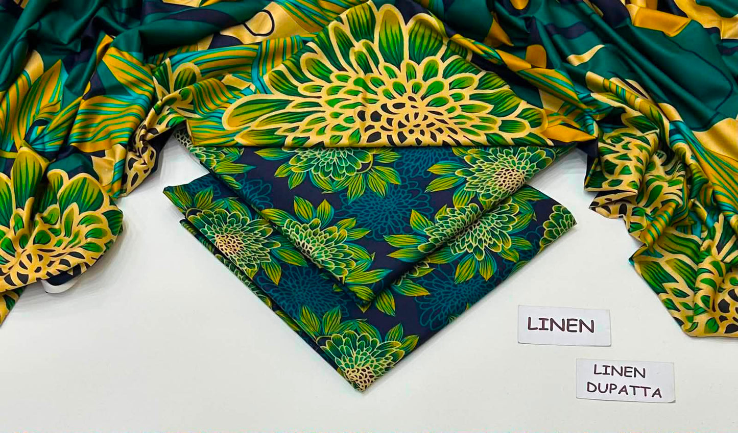 Premium Digital Printed Linen 3-Piece Suit 220-25