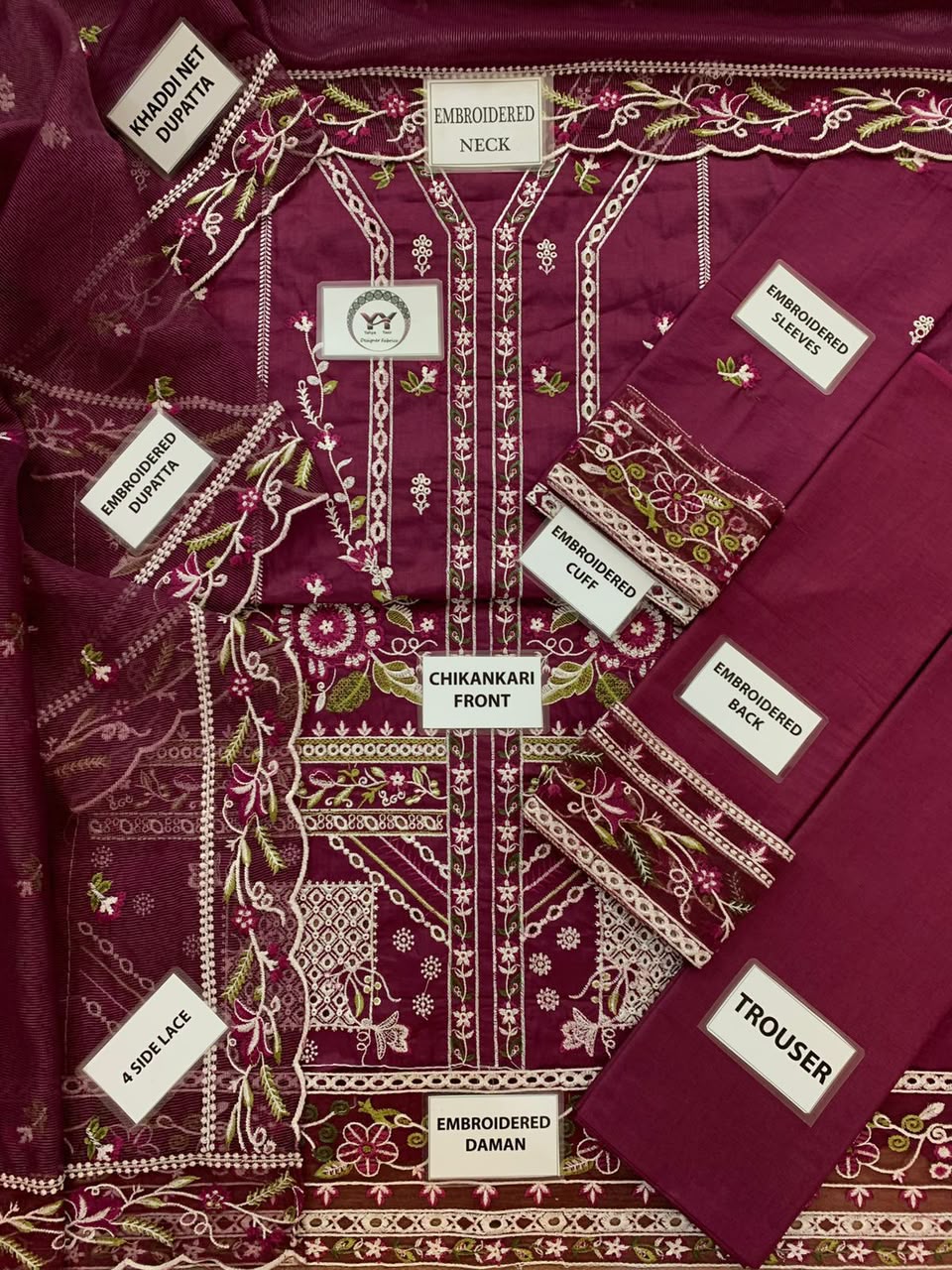 3-Piece Luxury Embroidered Chikankari Lawn Suit 80MX011