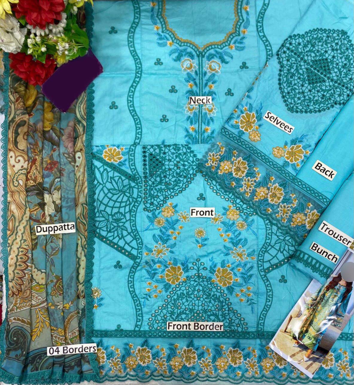 Jade Luxury Chikankari Lawn 3-Piece Unstitched Suit MX8103