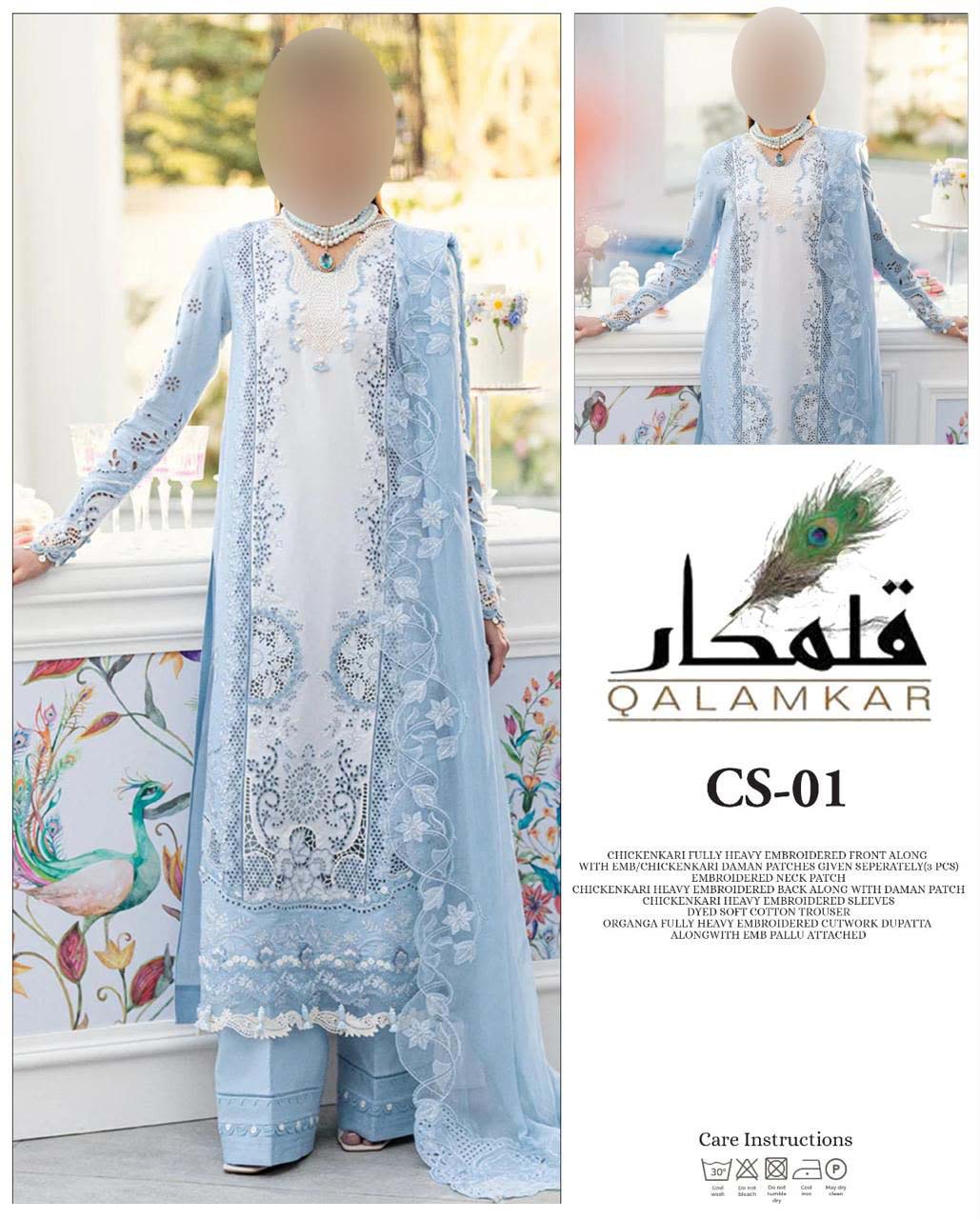 Qalamkar Luxury Chikankari Lawn 3-Piece Unstitched Suit 81MX009