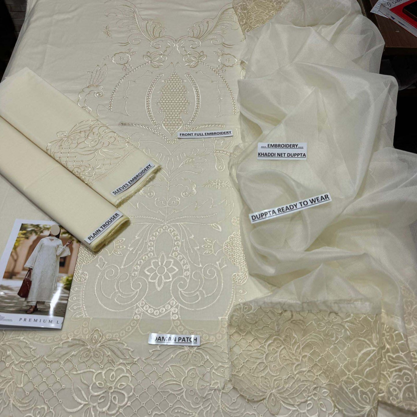 Premium Lawn Full Embroidered 3-Piece with Khadi Net Dupatta Unstitched NF12