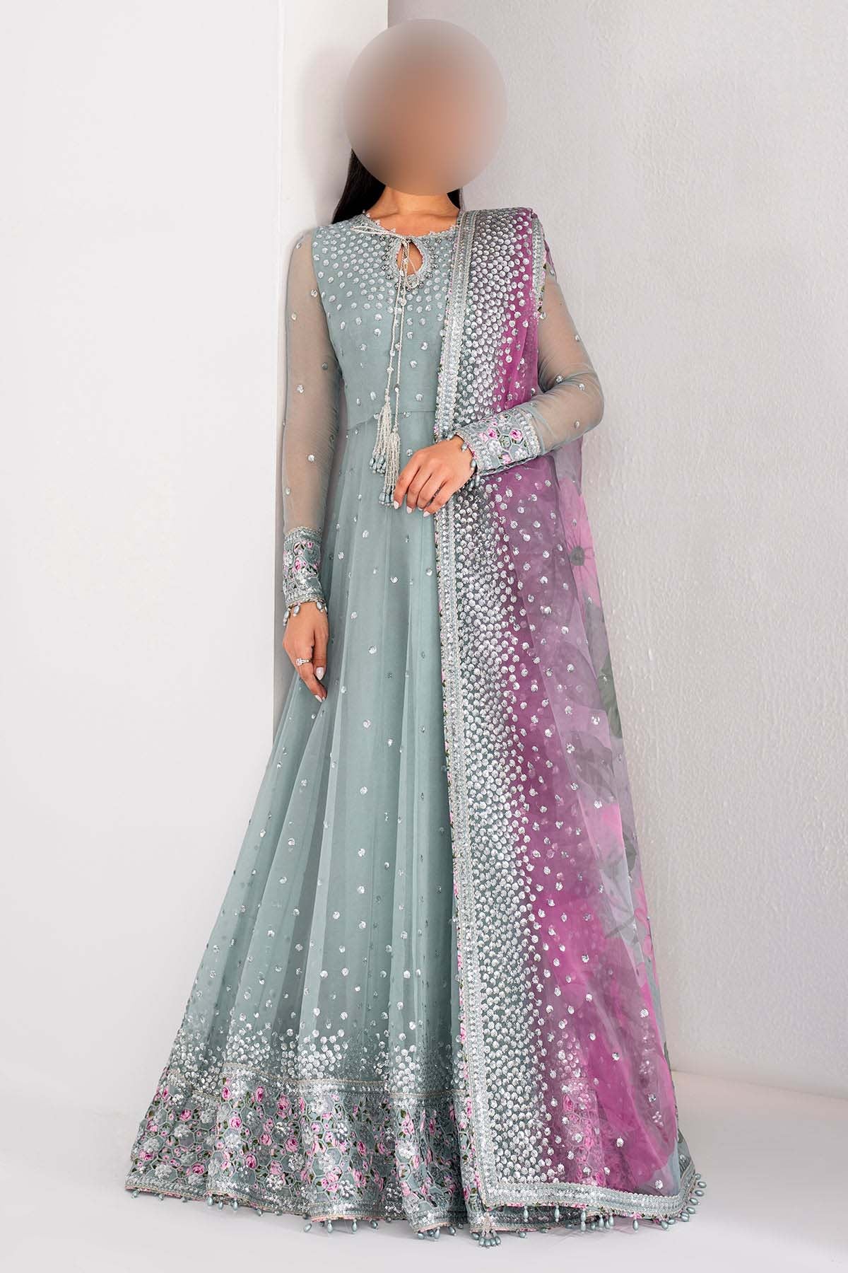 Jazmin Sequence Embroidered Chiffon Maxi 3-Piece with Net Dupatta & Silk Trouser Unstitched UP74