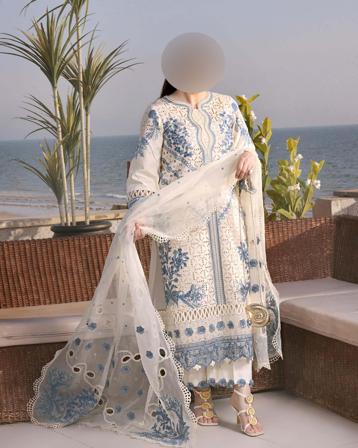 Aneelas Luxury Lawn 3-Piece with Heavy Embroidered Khaadi Net Dupatta Unstitched DPS62