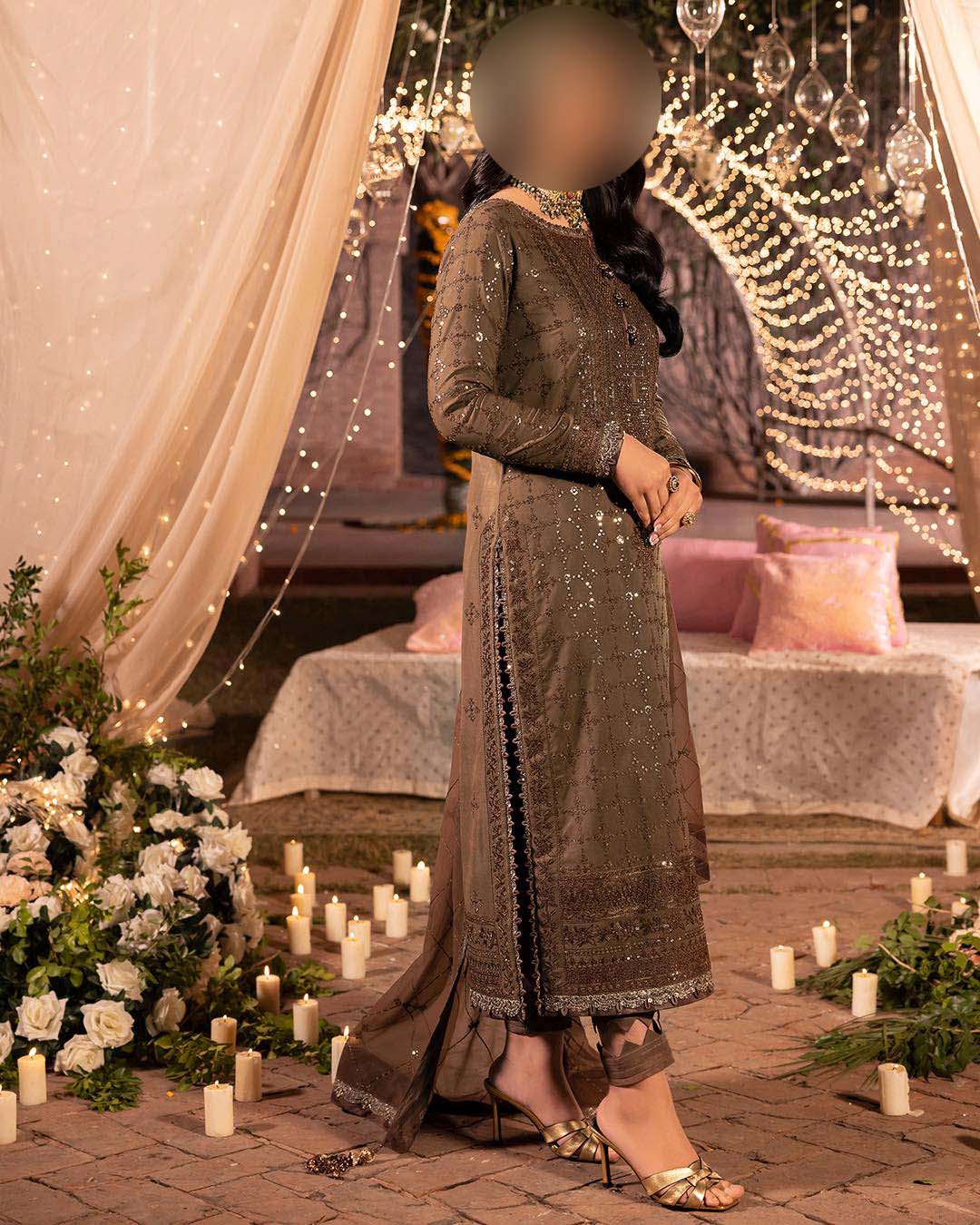 Asim Jofa Coffee Brown Embroidered Chiffon 3-Piece Suite Unstitched UP97