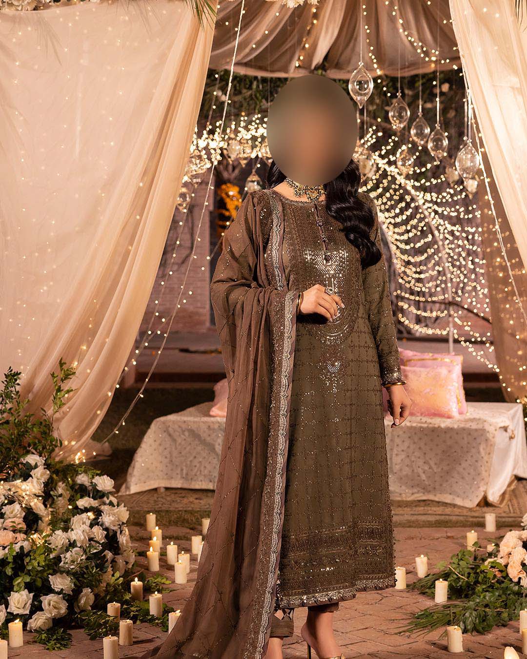 Asim Jofa Coffee Brown Embroidered Chiffon 3-Piece Suite Unstitched UP97