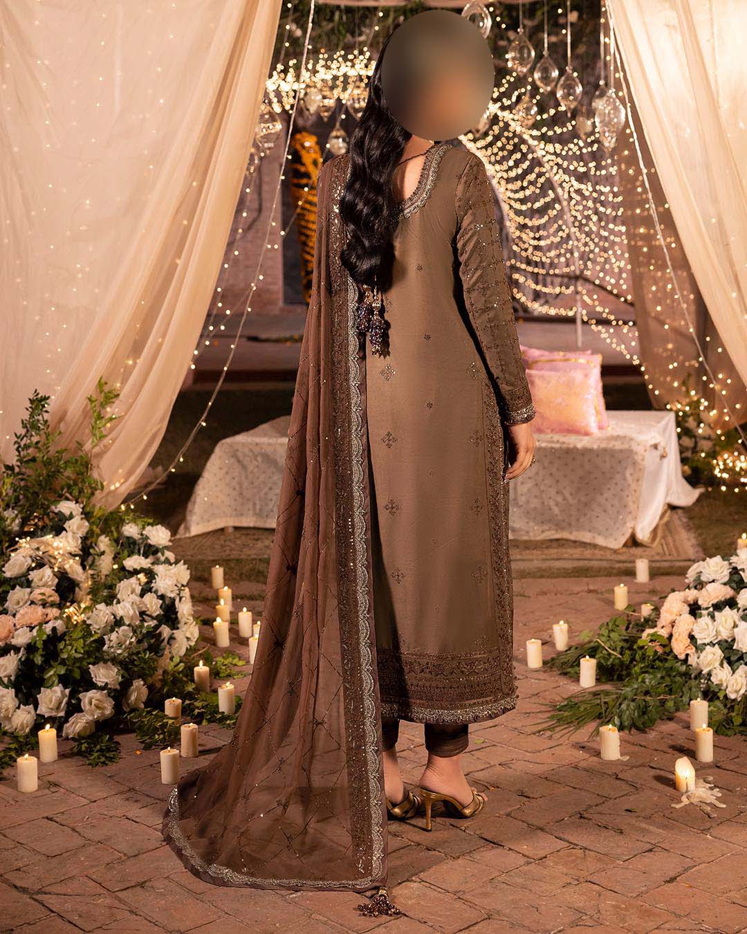 Asim Jofa Coffee Brown Embroidered Chiffon 3-Piece Suite Unstitched UP97