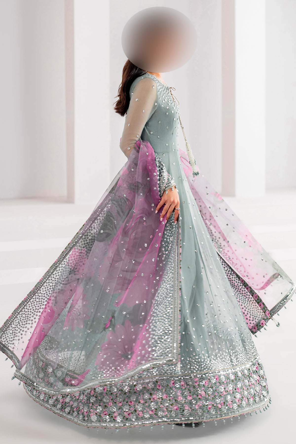 Jazmin Sequence Embroidered Chiffon Maxi 3-Piece with Net Dupatta & Silk Trouser Unstitched UP74