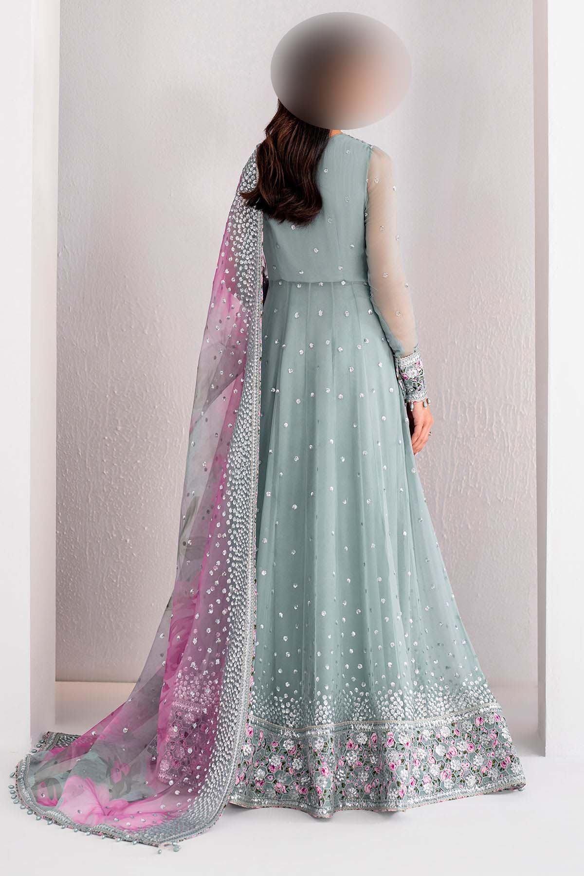 Jazmin Sequence Embroidered Chiffon Maxi 3-Piece with Net Dupatta & Silk Trouser Unstitched UP74