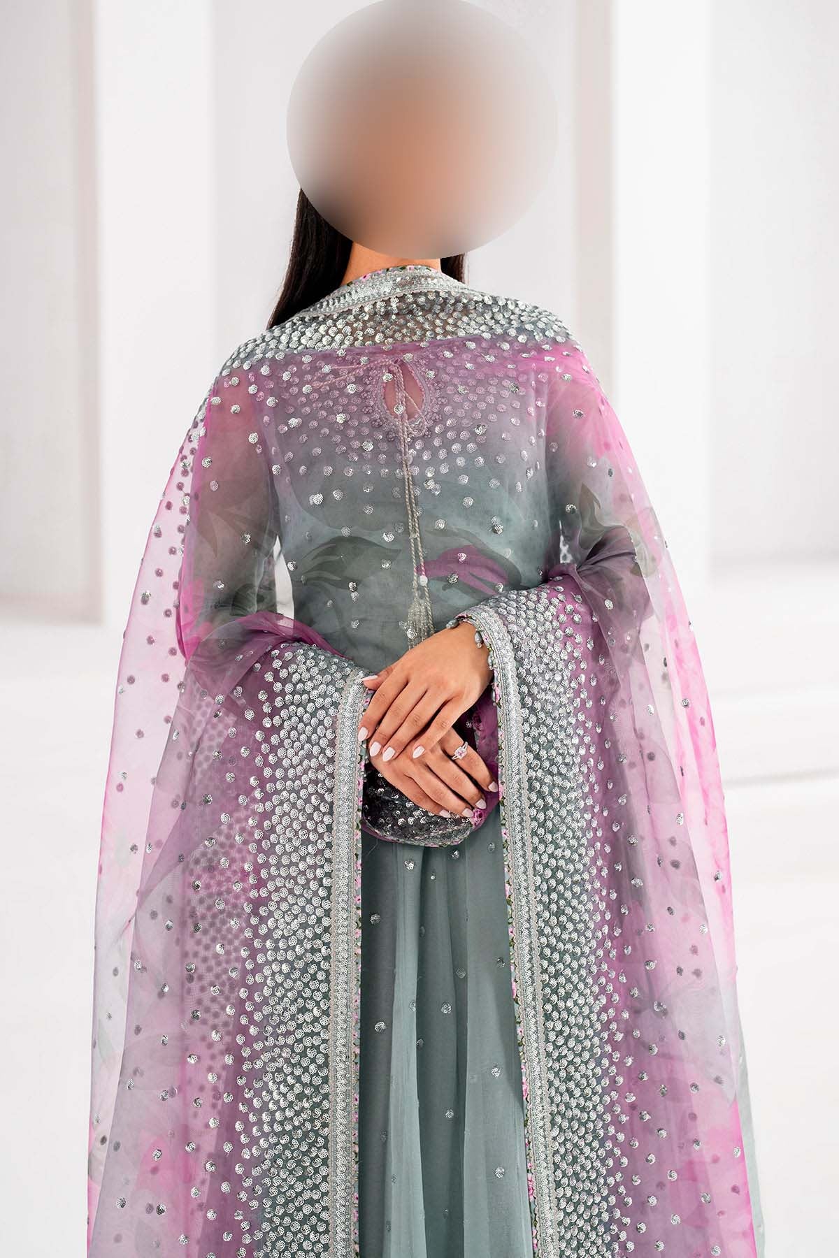 Jazmin Sequence Embroidered Chiffon Maxi 3-Piece with Net Dupatta & Silk Trouser Unstitched UP74