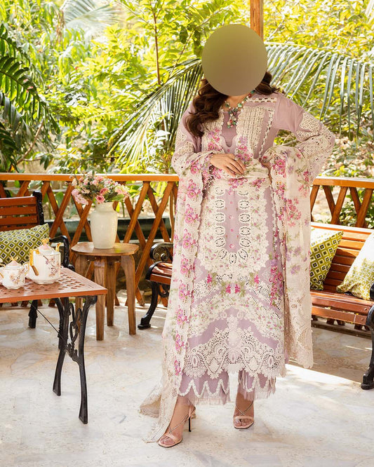 Elaf Chikankari Cotton 3-Piece unstitched Suit with Silk Dupatta KSA67