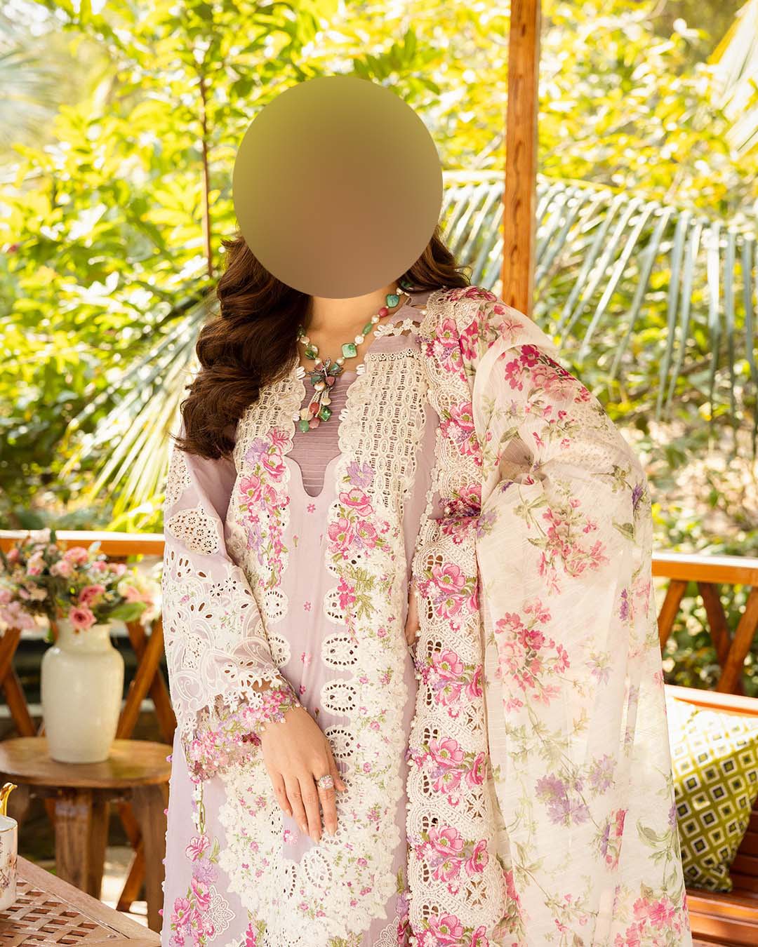 Elaf Chikankari Cotton 3-Piece unstitched Suit with Silk Dupatta KSA67