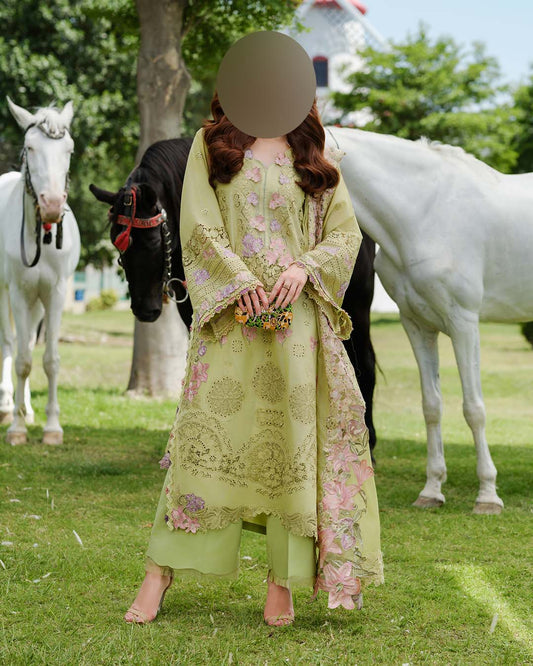 Elaf Chikankari Cotton 3-Piece unstitched Suit with Organza Dupatta KSA72