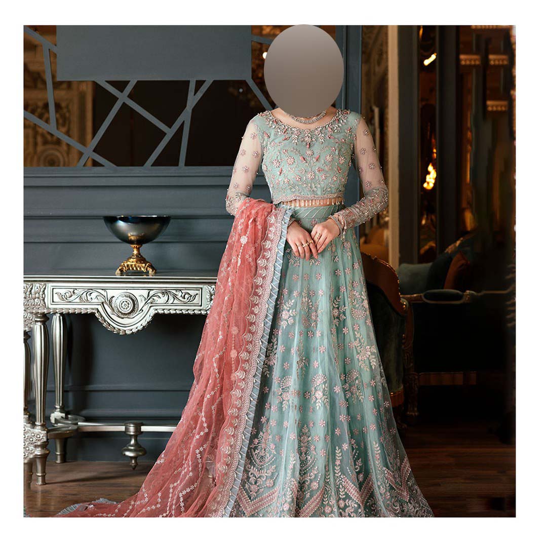 Luxury Heavy Embroidered Net Frock 3-Piece with Ready-to-Wear Dupatta & Satin Silk Trouser Unstitched UP166