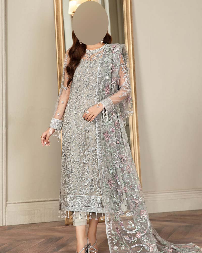 Zarif Luxury 3-Piece Embroidered Net Suit with Net Dupatta Unstitched SH357