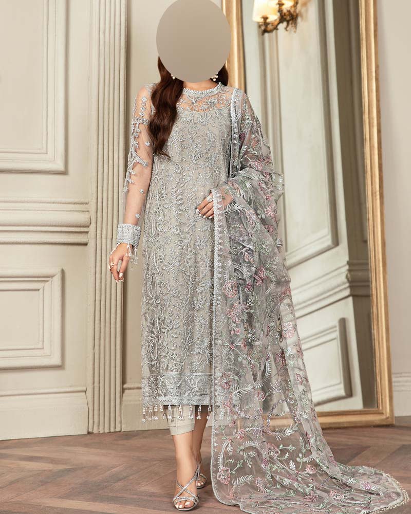 Zarif Luxury 3-Piece Embroidered Net Suit with Net Dupatta Unstitched SH357