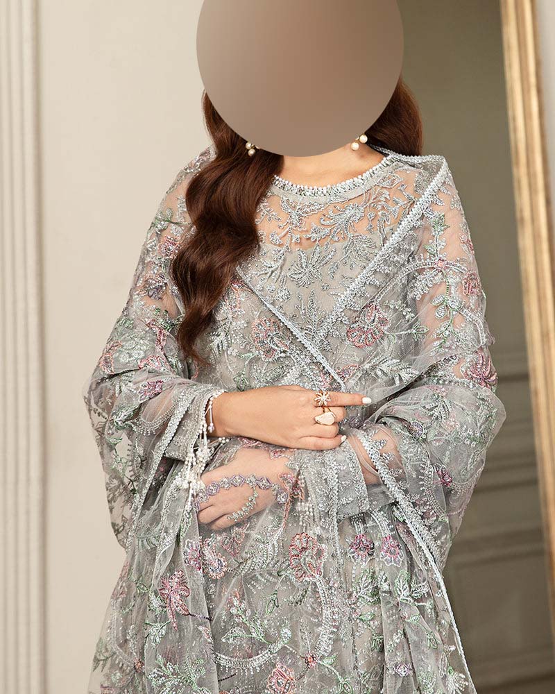 Zarif Luxury 3-Piece Embroidered Net Suit with Net Dupatta Unstitched SH357