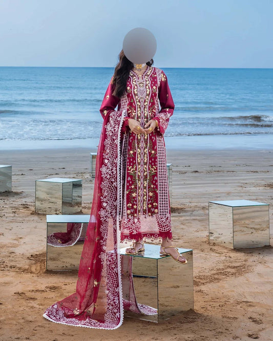 Mahnur Chikankari Cotton 3-Piece unstitched Suit KSA64