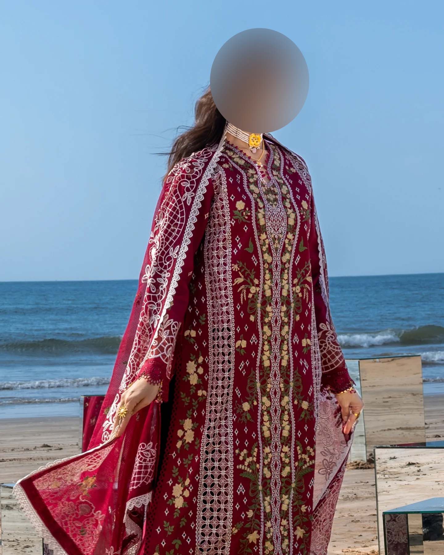 Mahnur Chikankari Cotton 3-Piece unstitched Suit KSA64