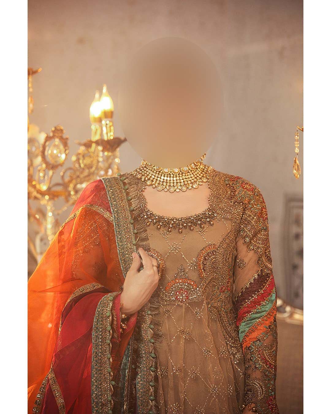 Maria B Luxury Organza Frock 3-Piece with Heavy Embroidered Dupatta Unstitched UP201