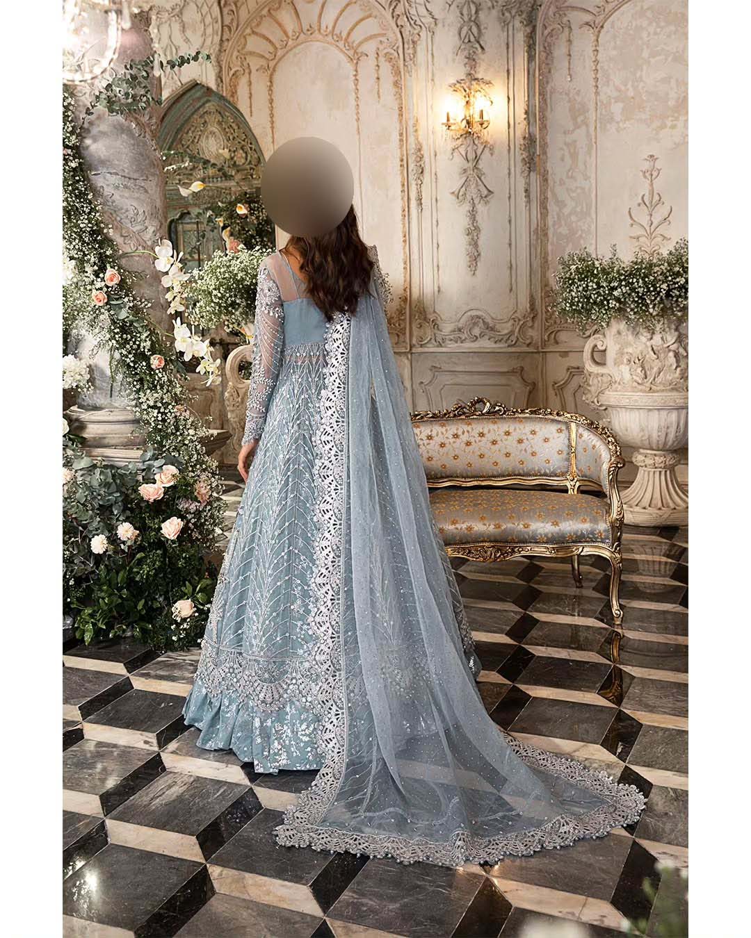 Maria B Bridal Sky Blue Luxury Collection with Qasab Net & Sheesha Jamawar Trouser Unstitched UP195