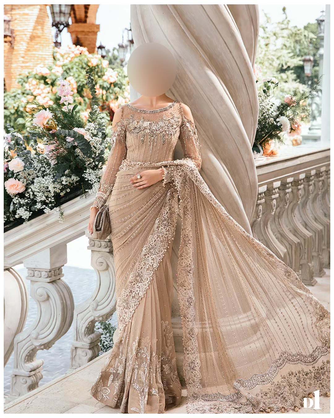 Maria B Luxury Heavy Embroidered Net Saree with Silk Petticoat Unstitched UP204