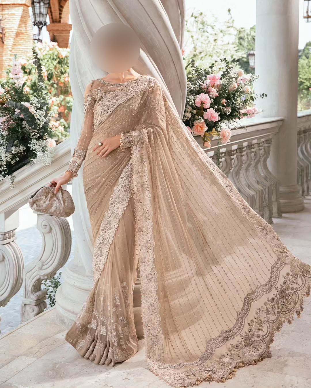 Maria B Luxury Heavy Embroidered Net Saree with Silk Petticoat Unstitched UP204