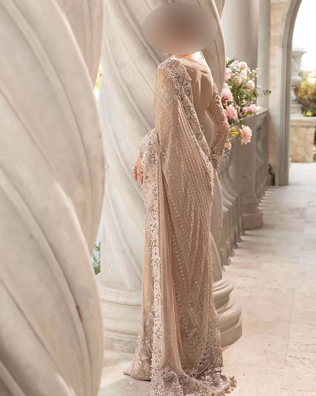 Maria B Luxury Heavy Embroidered Net Saree with Silk Petticoat Unstitched UP204