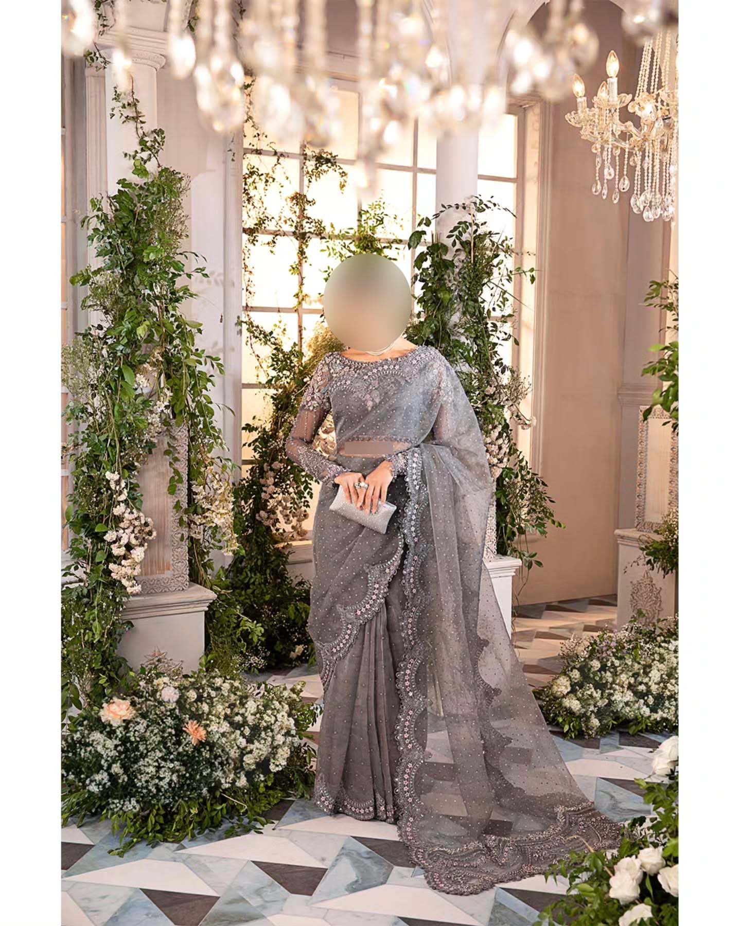 Maria B Exclusive Heavy Embroidered Net Saree with Silk Petticoat Unstitched UP198