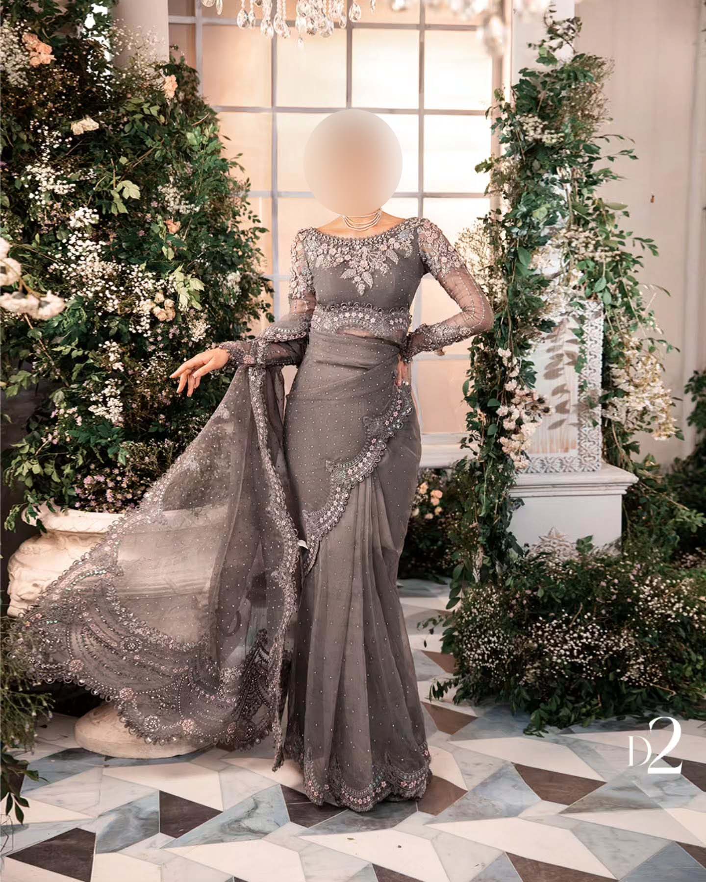 Maria B Exclusive Heavy Embroidered Net Saree with Silk Petticoat Unstitched UP198