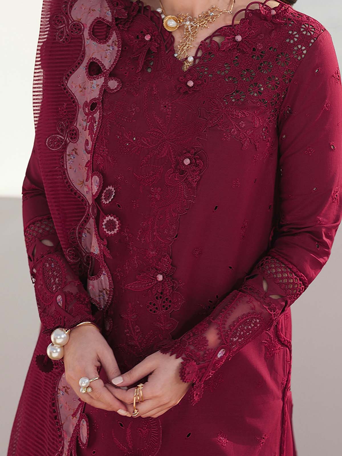 Qalamkar Chikankari Cotton 3-Piece Untitched Suit KSA66