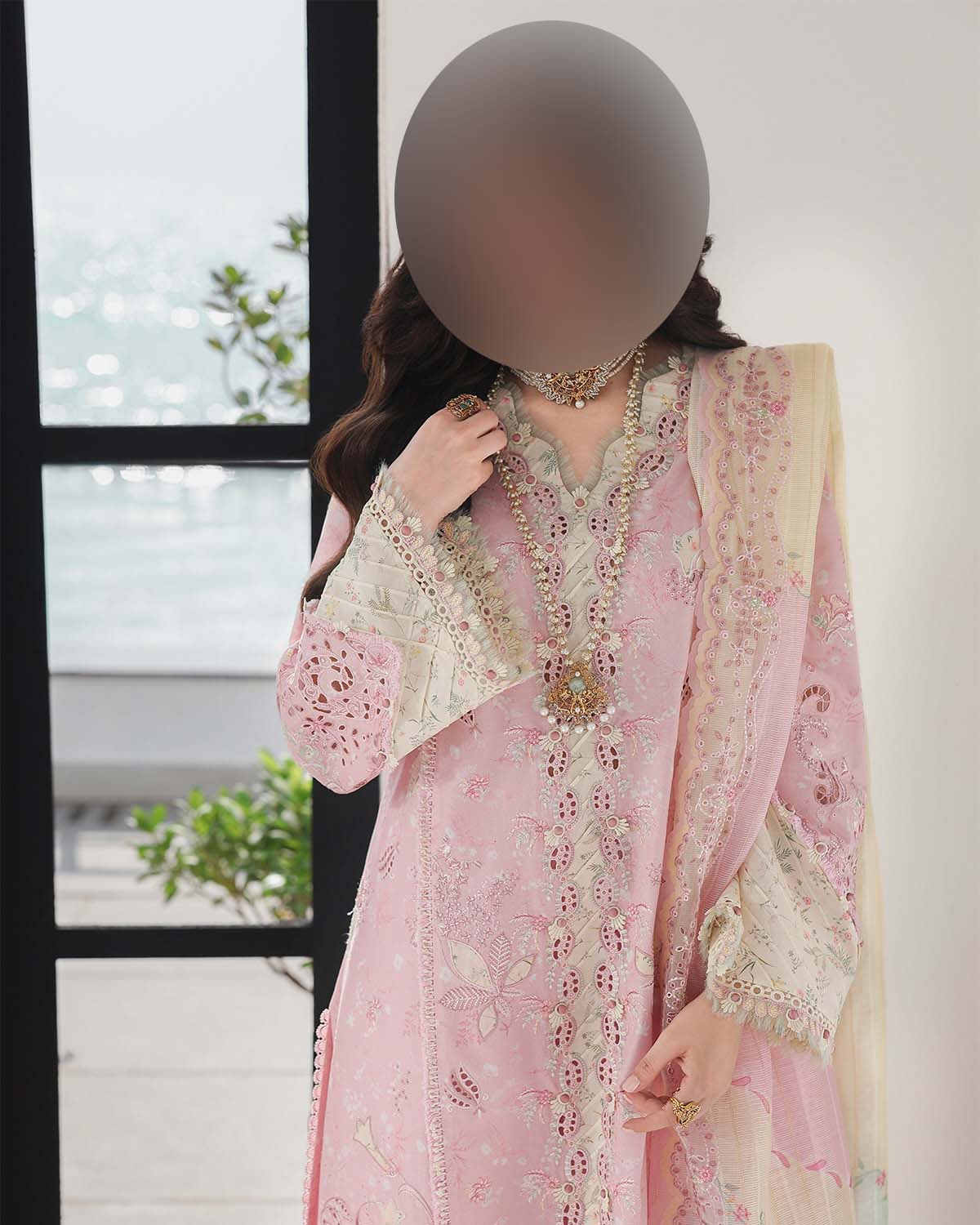Qalamkar Chikankari Cotton 3-Piece unstitched Suit with Javeria Net Dupatta KSA73
