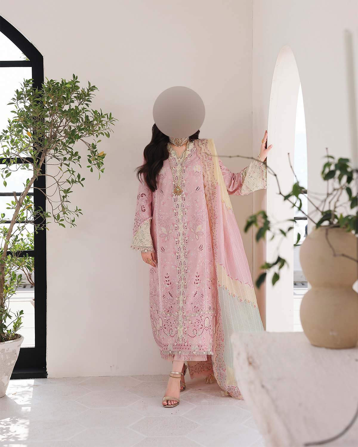 Qalamkar Chikankari Cotton 3-Piece unstitched Suit with Javeria Net Dupatta KSA73