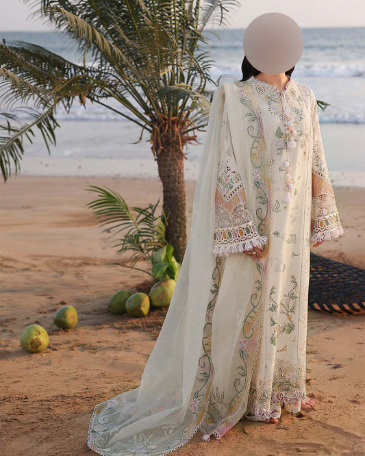 Qalamkar Chikankari Cotton 3-Piece unstitched Suit with Khaddi Net Dupatta KSA68