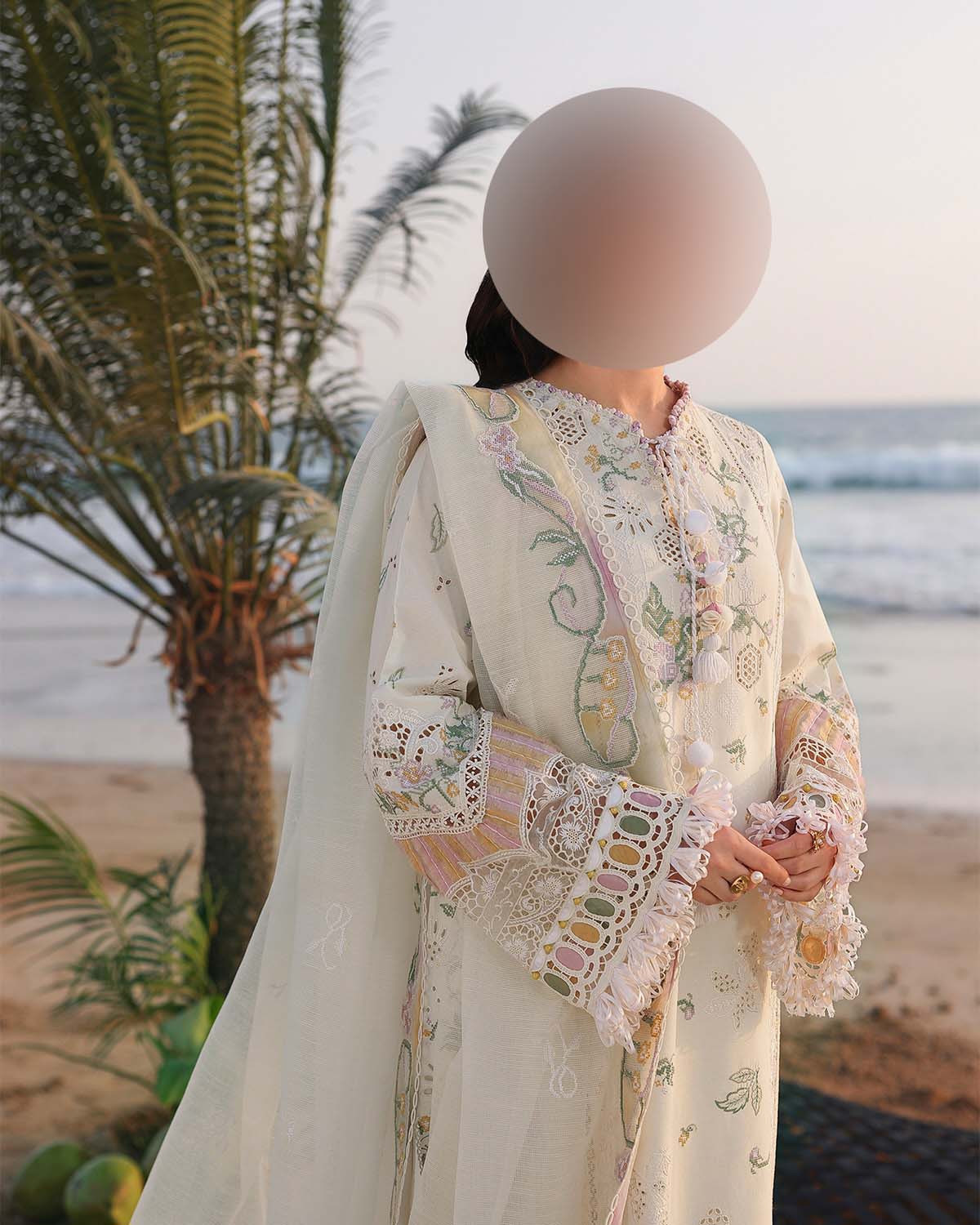 Qalamkar Chikankari Cotton 3-Piece unstitched Suit with Khaddi Net Dupatta KSA68