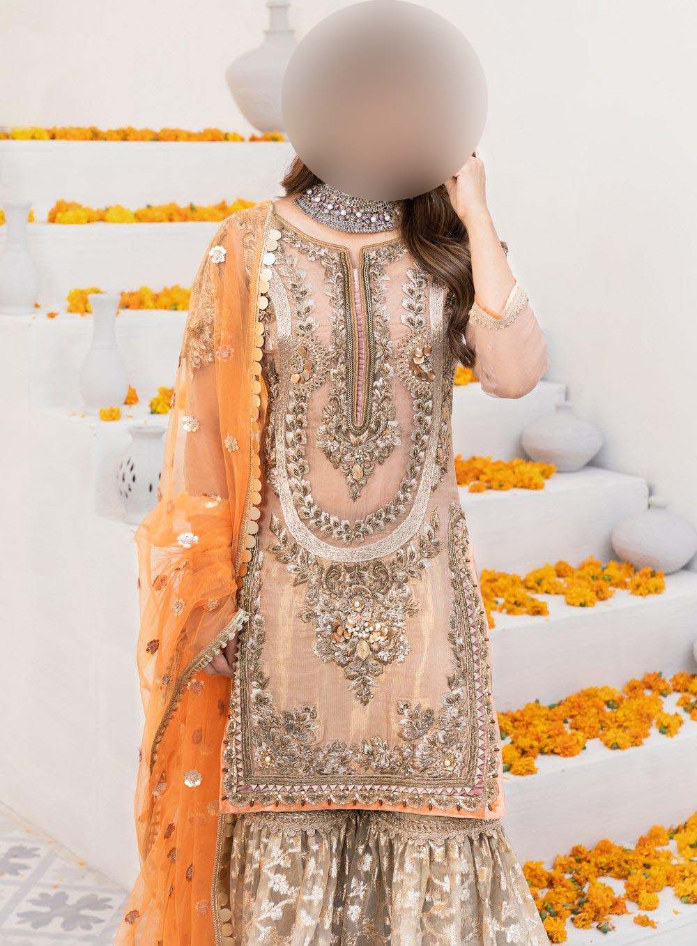 Khuda Buksh Heavy Embroidered Maisoori with Net Dupatta & Lehnga Unstitched SH192