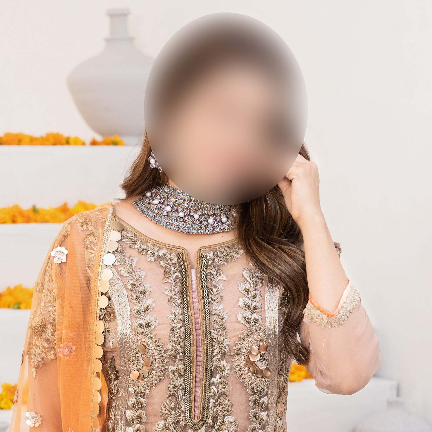 Khuda Buksh Heavy Embroidered Maisoori with Net Dupatta & Lehnga Unstitched SH192