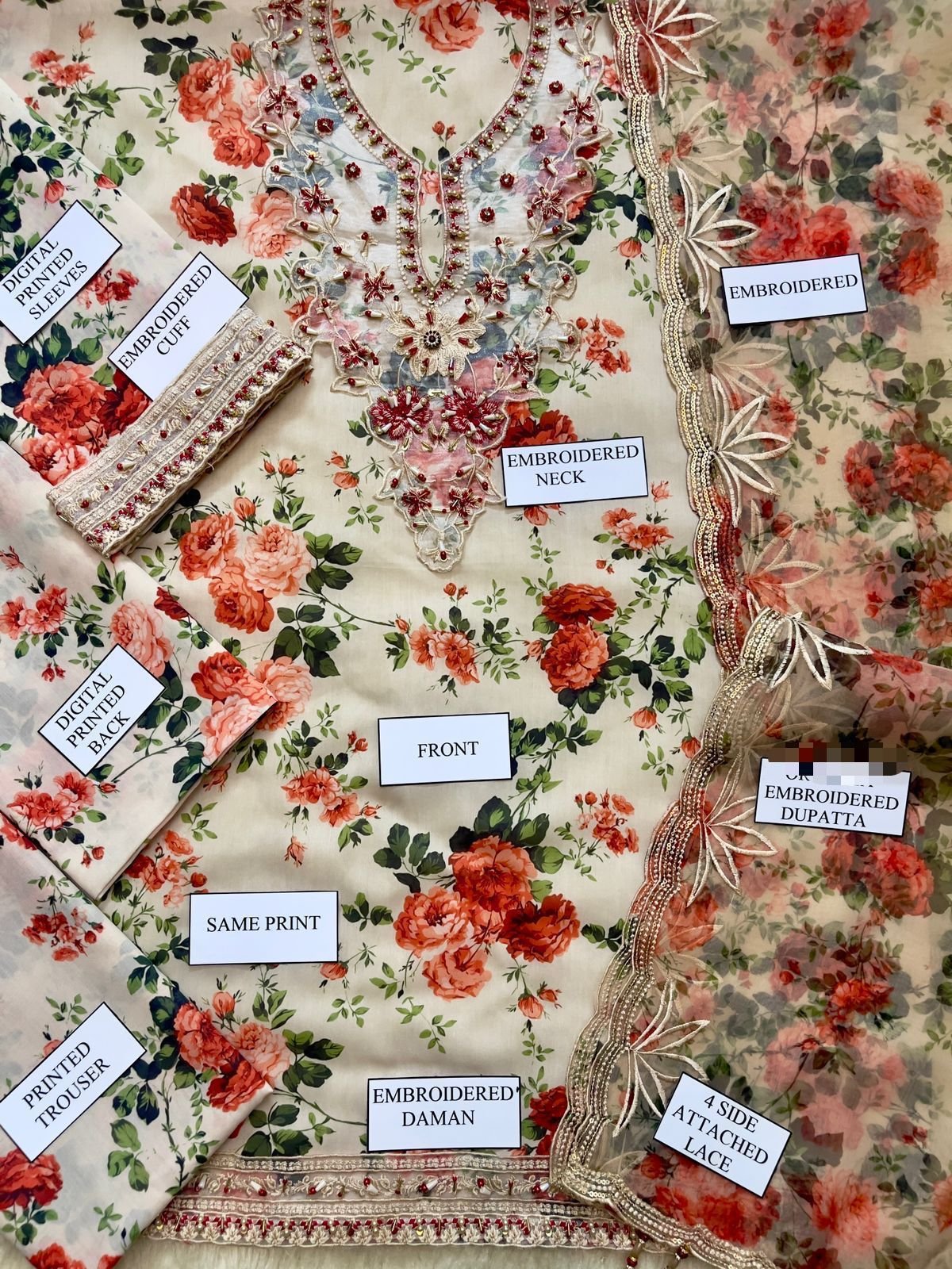 Vaniya Embroidered Lawn 3 Piece Unstitched Suit - Image 5