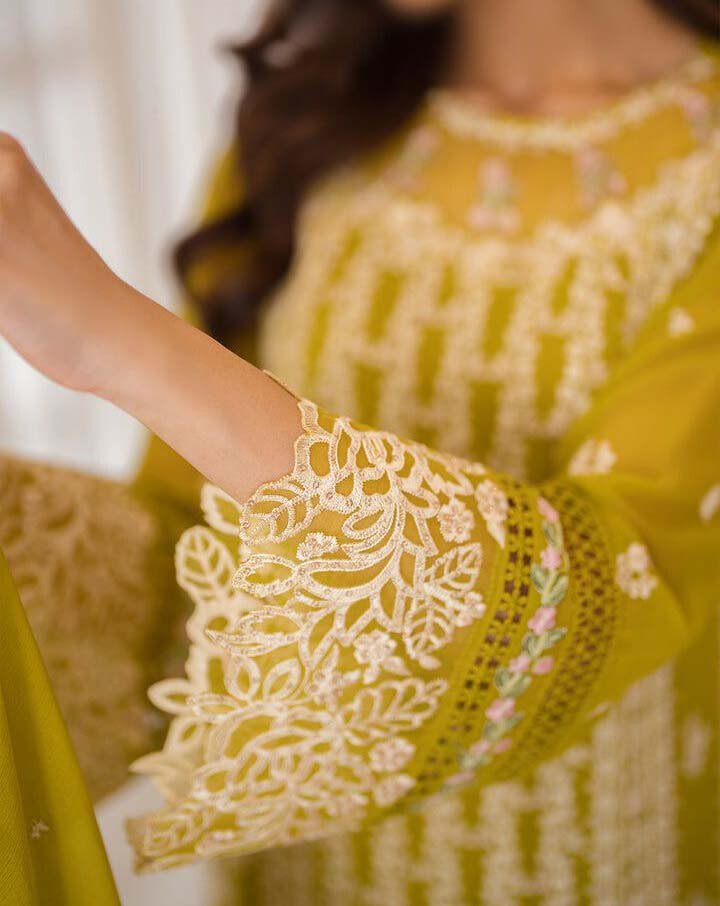 Azure Embroidered Chiffon 3-Piece Dress with Dupatta & Malai Trouser - AZ5486 - Image 8