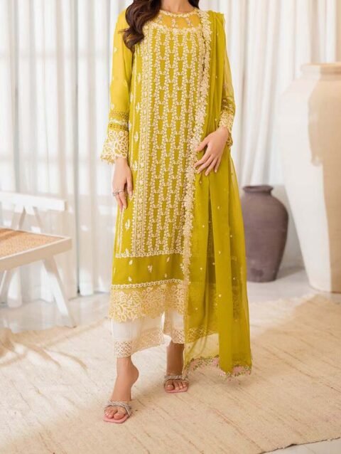Azure Embroidered Chiffon 3-Piece Dress with Dupatta & Malai Trouser - AZ5486