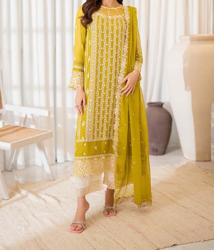Azure Embroidered Chiffon 3-Piece Dress with Dupatta & Malai Trouser - AZ5486