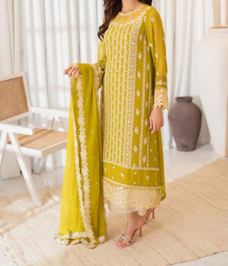 Azure Embroidered Chiffon 3-Piece Dress with Dupatta & Malai Trouser - AZ5486 - Image 3